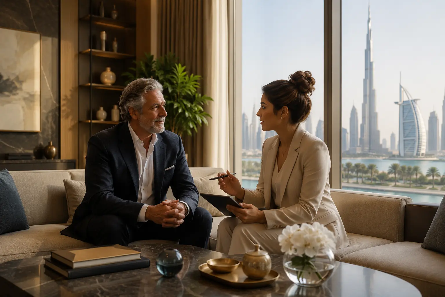 older couple discussing wealth planning